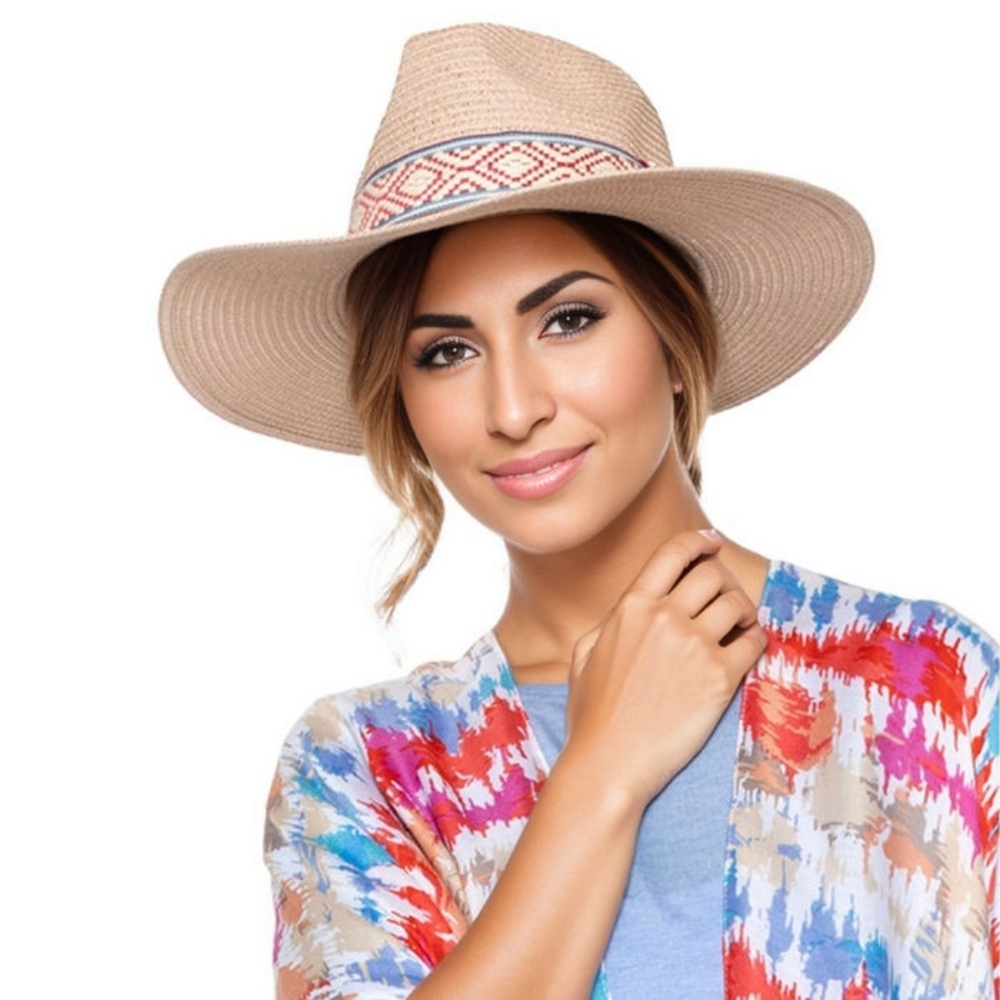 BOHO Pink Straw Panama Fedora Hat